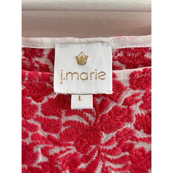 J. Marie Whitney Floral Embroidered Sleeveless Blouse Top White/Red Womens Large - Picture 7 of 9